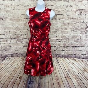 Eva Longoria Red Floral Sleeveless Fit & Flare Dress